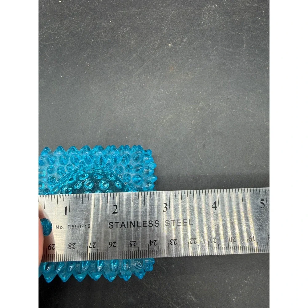 Blue Hobnail Glass Candle Holder Square‎ Turquoise Trinket Dish Vintage Style